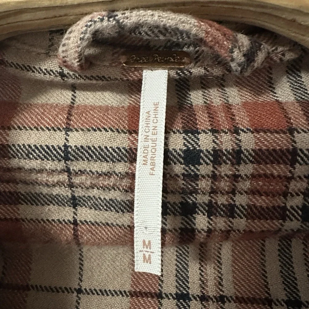 Free‎ People Victorian Plaid Jacket Size Medium Red Brown Oversized